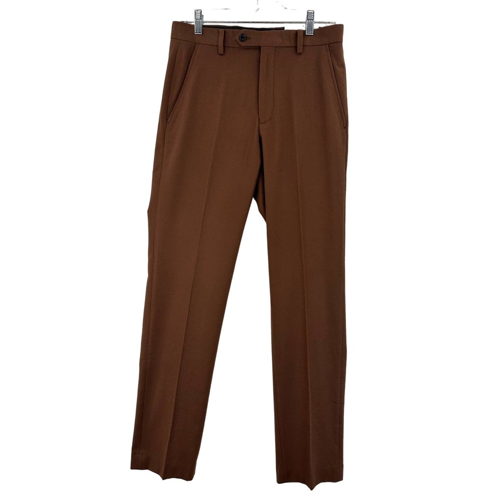 Alfani Dress Pants Mens 30x32 Brown Excellent Slim Fit Flat Front Trousers